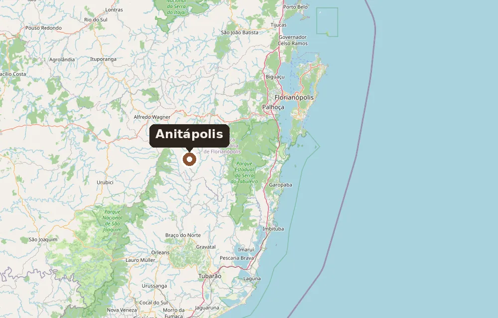 Mapa da serra catarinense com Anitápolis marcada
